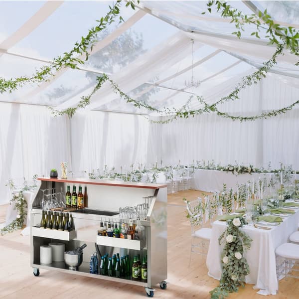 Royal Catering - Mobil cocktail-station - Med isbehållare och flaskhållare - 150 cm lång disk i träoptik