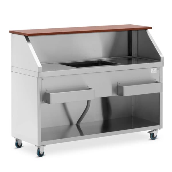 Royal Catering - Mobil cocktail-station - Med isbehållare och flaskhållare - 150 cm lång disk i träoptik