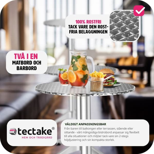 Cafébord i aluminium Ø60cm justerbart i höjdled - 5,8 cm