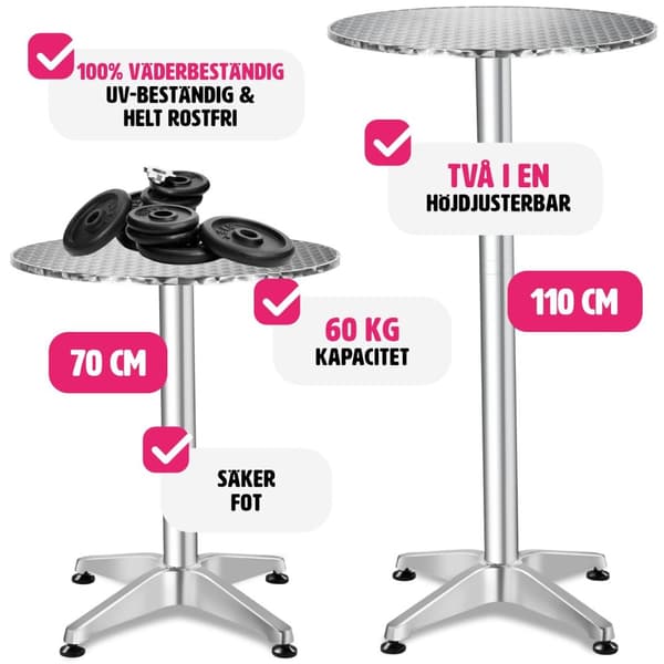 Cafébord i aluminium Ø60cm justerbart i höjdled - 5,8 cm