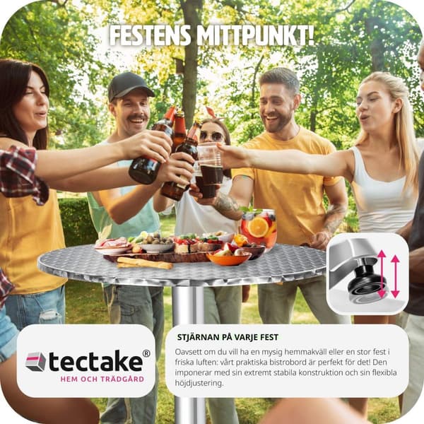 Cafébord i aluminium Ø60cm justerbart i höjdled - 5,8 cm