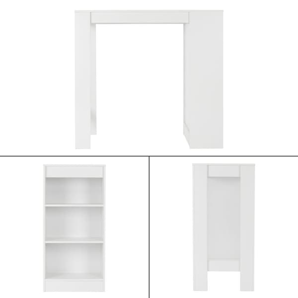 ML Design Bar Taulukko, jossa on 3 tallennusalue, 110x50x103 cm, valkoinen, melamiini päällystetty lastulevy, moderni muotoilu, baaripöytä 3 hyllyt