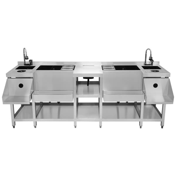 Cocktailbarstation Rustfrit Stål Isoleret Ismagasin Fritstående Arbejdsstation Flaskeholder Opvaskvask med Blander Glasvask Blenderhylde Boston Shaker