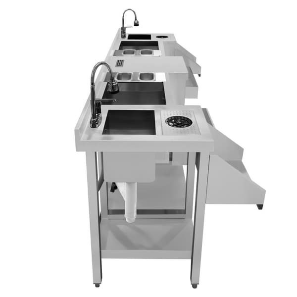Cocktailbarstation Rustfrit Stål Isoleret Ismagasin Fritstående Arbejdsstation Flaskeholder Opvaskvask med Blander Glasvask Blenderhylde Boston Shaker