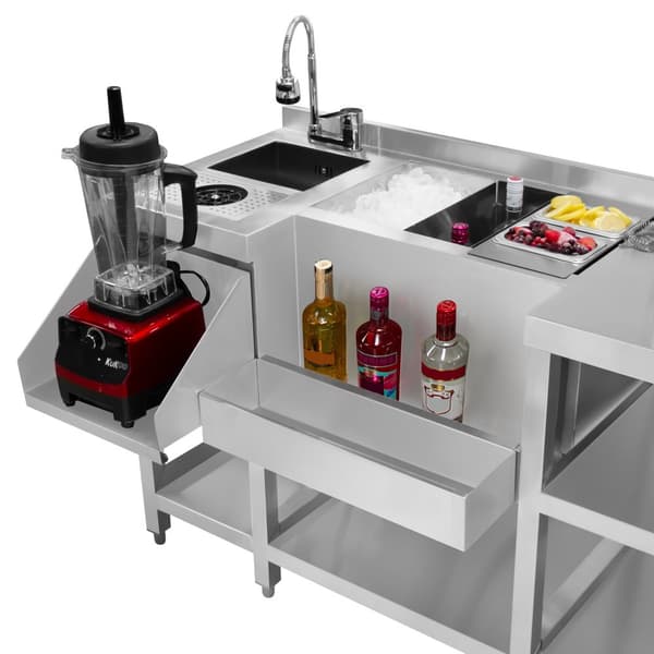 Cocktailbarstation Rustfrit Stål Isoleret Ismagasin Fritstående Arbejdsstation Flaskeholder Opvaskvask med Blander Glasvask Blenderhylde Boston Shaker