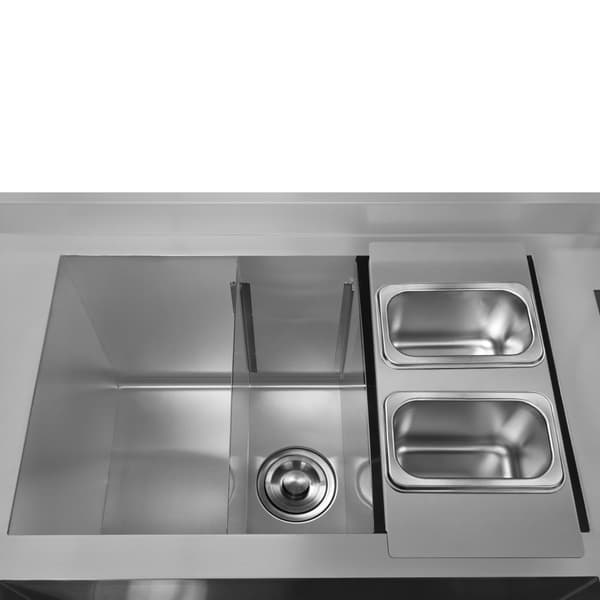 Cocktailbarstation Rustfrit Stål Isoleret Ismagasin Fritstående Arbejdsstation Flaskeholder Opvaskvask med Blander Glasvask Blenderhylde Boston Shaker