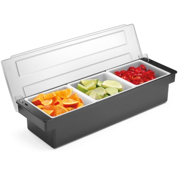 Bartender container organizer til tilbehør til drinks og cocktails - 3 indsatser