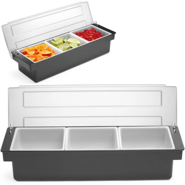 Bartender container organizer til tilbehør til drinks og cocktails - 3 indsatser