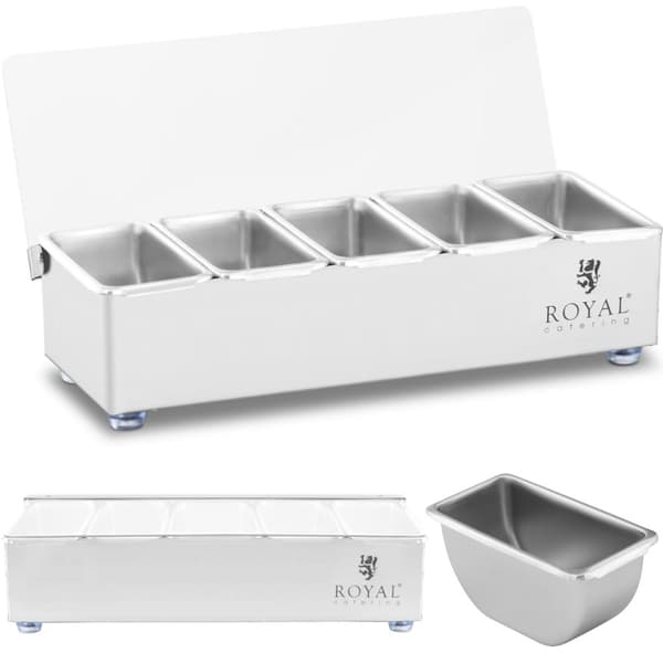 Bartenderorganisatorbehållare för dryckstillbehör med lock, 5 x 0,4 l