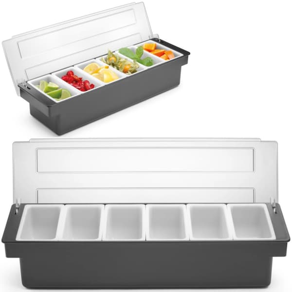 Bartender container organizer til tilbehør til drinks og cocktails - 6 indsatser