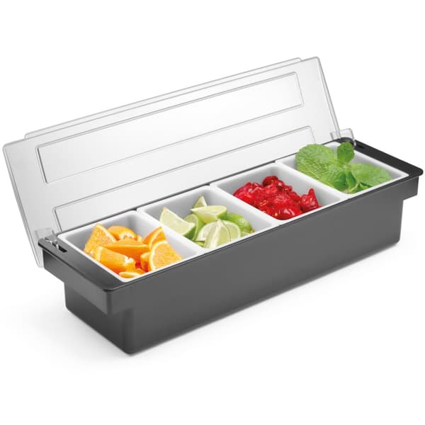 Bartender container organizer til tilbehør til drinks og cocktails - 4 indsatser