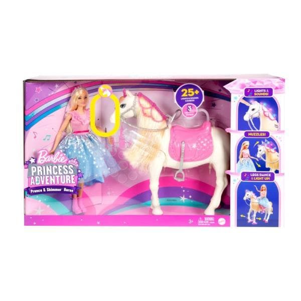PROMO Barbie Przygody Księżniczek Lalka Barbie + koń światła i dźwięki p2 GML79 MATTEL