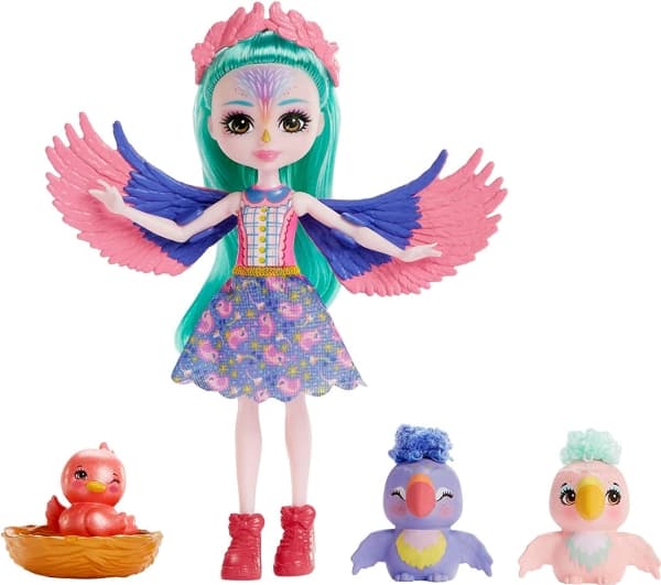 Mattel Enchantimals Parrot Family Filia Finch Doll + 3 Figures HKN15 MATTEL