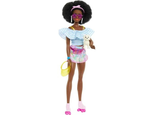 Mattel Barbie-docka på skridskor med hund HPL77