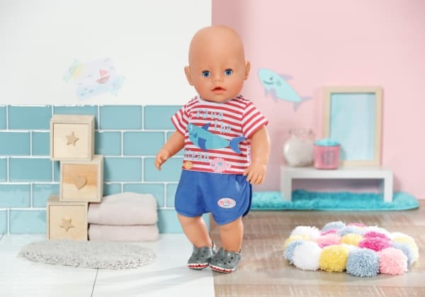 DUKKEKLÆR - BABY BORN PYJAMAS M/SKO BLÅ 43CM