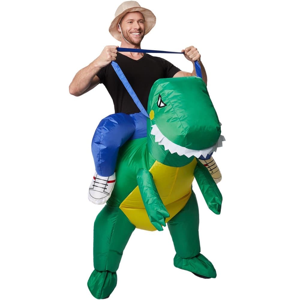 Selvoppusteligt kostume Dinosaurus - sort/grøn