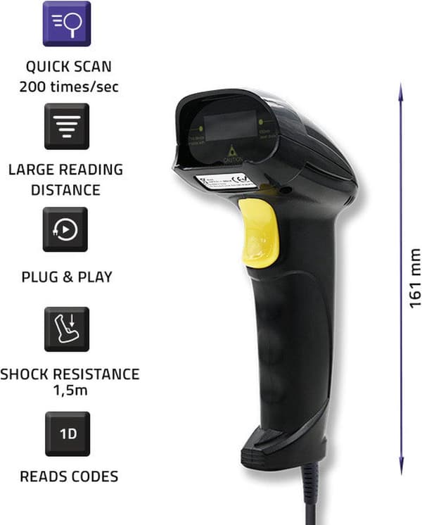 Qoltec 50876 laserskanner 1D | USB | Svart