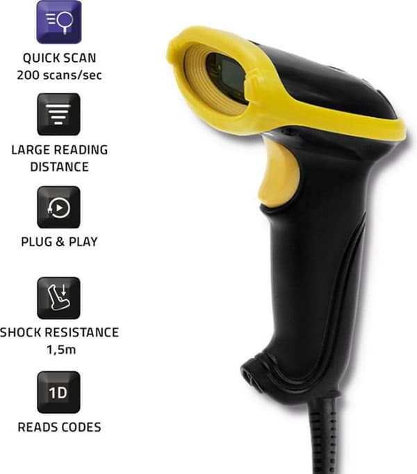Qoltec 50860 trådbunden laser streckkodsläsare 1D | USB