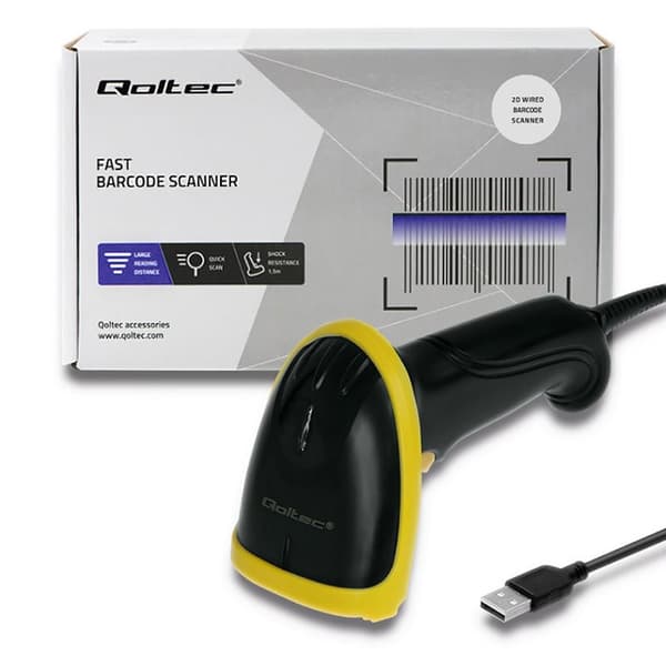 Qoltec 50867 Laserläsare 1D | 2D | USB | Svart