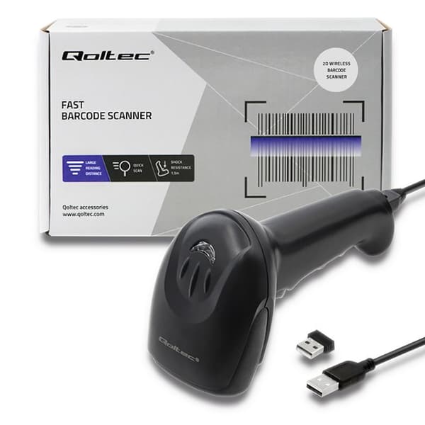 Qoltec 50868 trådlös laserskanner 1D | 2D | Svart