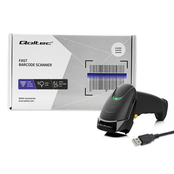 Qoltec 50853 Laser streckkodsläsare 1D | 2D | Svart