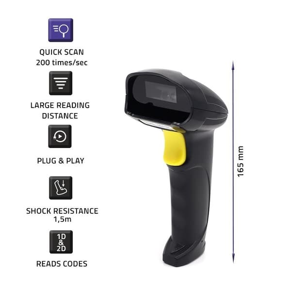 Qoltec 50853 Laser streckkodsläsare 1D | 2D | Svart
