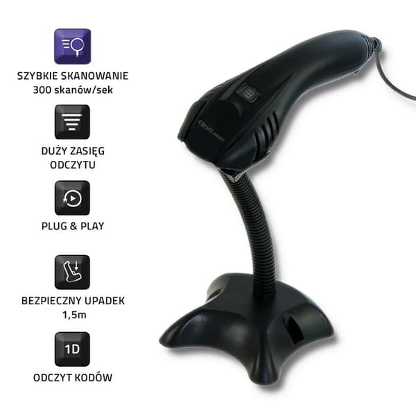 Qoltec 50861 langallinen laserviivakoodilukija 1D