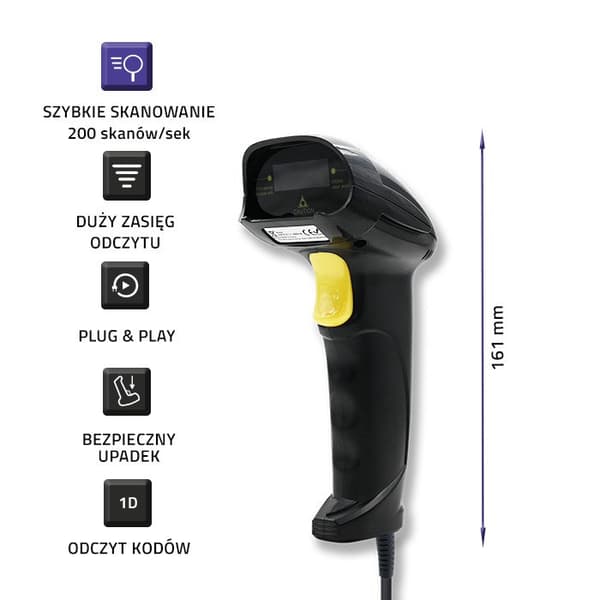 Qoltec 50876 laserskanner 1D | USB | Svart