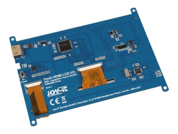 Joy-iT RB-LCD-7-2, Näyttö, Raspberry Pi, Musta, Sininen, TFT, 17,8 cm (7"), 1024 x 800 pikseliä