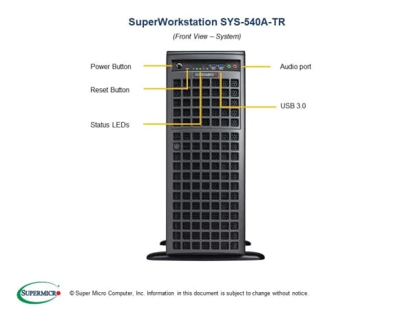 Supermicro SYS-540A-TR, Full-Tower, Intel® C621, SATA, Ethernet/bredbåndsforbindelse, 2200 W