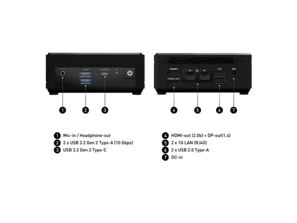 MSI Cubi N ADL 001BEU - Barebone - mini-PC 1 x N-series N200 / inntil 3.7 GHz - RAM 0 GB - UHD Graphics - Gigabit Ethernet - svart