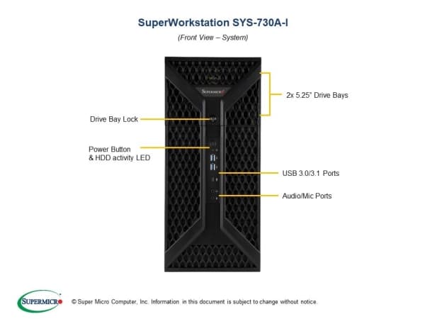 Supermicro SYS-730A-I, Midi Tower, Arbetsstation, Intel® C621, Nätverksansluten (Ethernet), 1200 W