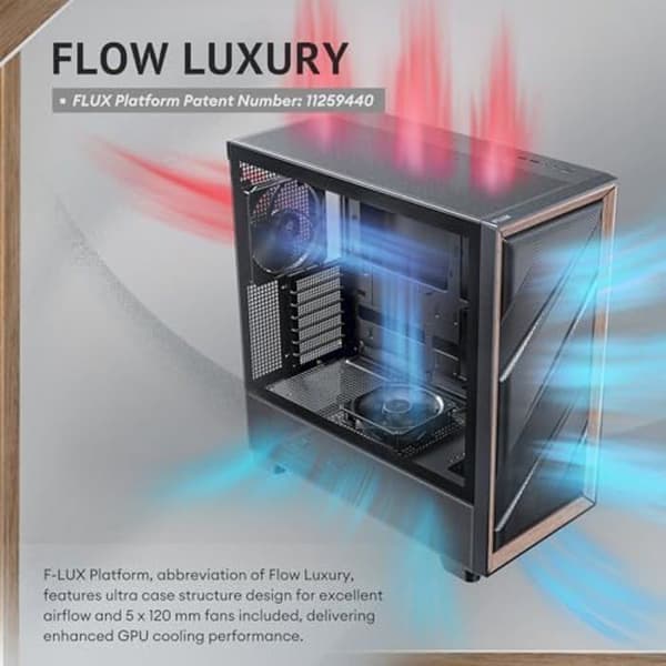 PC-fodral - ANTEC - Flux Wood - 5 PWM-fläktar - Frontpanel i trä - 420 mm radiator