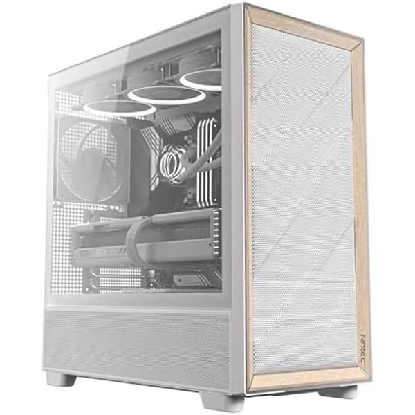 Antec Flux Wood White, 5 PWM-fläktar ingår, frontpanel med hög luftgenomströmning med björkträ, typ C, 420 radiator.