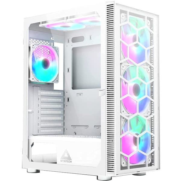 Midi-Tower fodral - MONTECH - X3 Glass - DRGB - Härdat glas - Vit