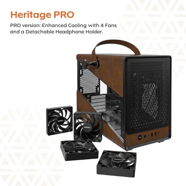 Kompakt Spelchassi - MONTECH - Heritage mATX - Läderhandtag - RTX 40 GPU Stöd - Elegant Design
