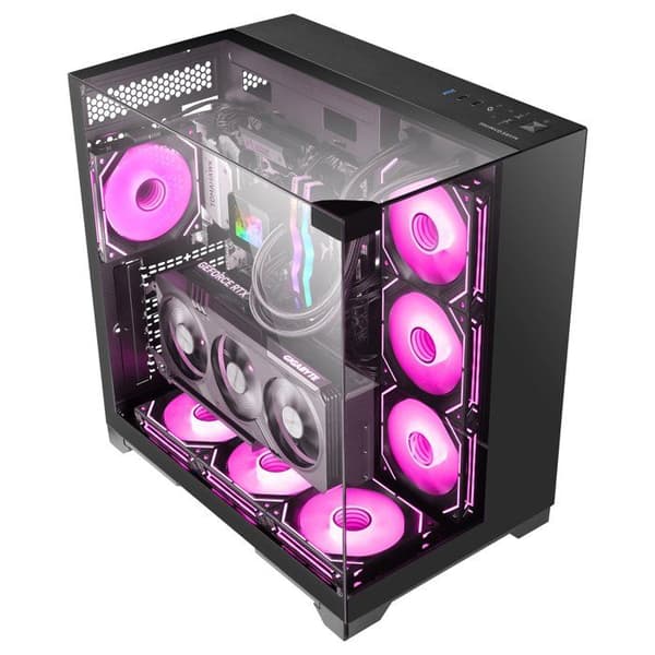 Mars Gaming MC-Vision ATX-hölje Triple Tempererat Glas Ramlös Dubbelt Kammardesign USB 3.0 Svart
