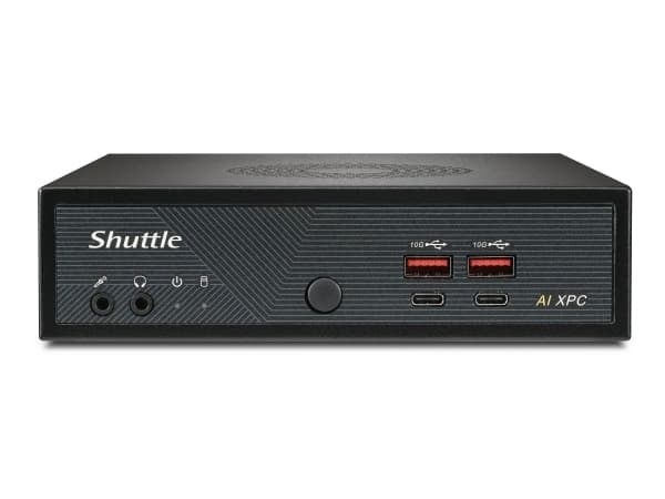 Shuttle Slim AI PC DN11H7, 1,35L størrelse PC, Mini-PC, Intel SoC, DDR5-SDRAM, PCI Express, 120 W Sort
