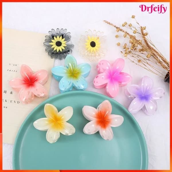 Drfeify Hawaiian Plumeria Flower Hair Klo Clipformade Hårklämmor Hygienborste A: Röd+Gul+Lila