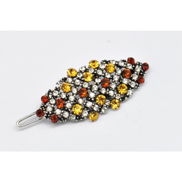 Amandelformad barrett - Anne Ghez av Fanny Fooks - Gul - Topas strass - 5 cm x 2 cm