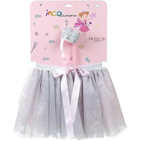 Inca Tutú Plateado Y Cinta Con Corona Lote 2 Piezas Unisex
