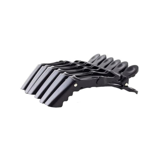 Set med 6 svarta krokodilklämmor 10 cm