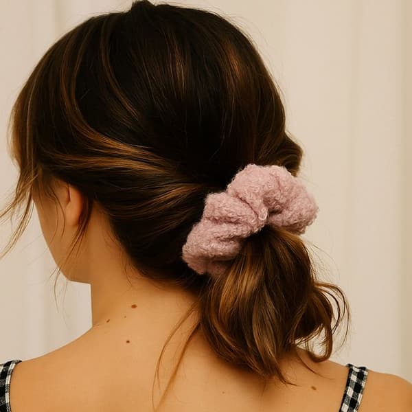Chouchou Laineux för Hår i Mjuk Cosy Chic Chenille Rosa Rosa