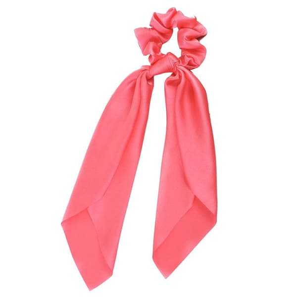 Chouchou Foulard Lång för Hår i Satin med Dubbel Rosett, Korallrosa