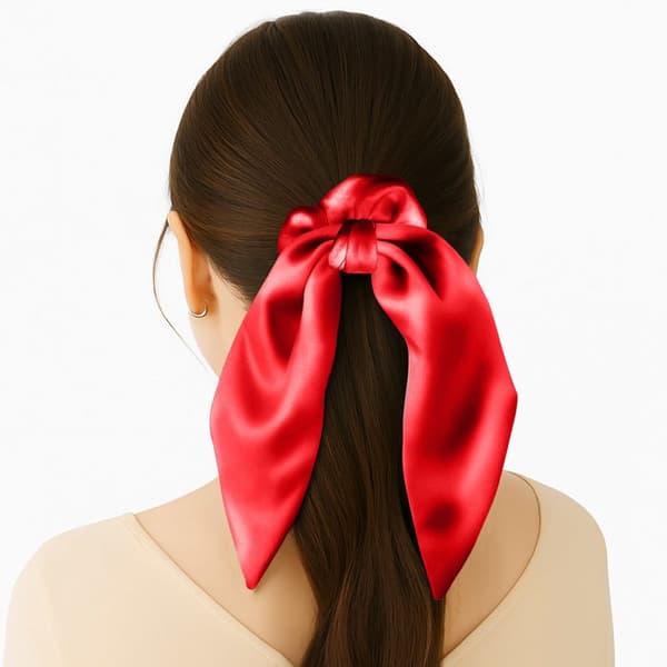 Chouchou Foulard Kort för Hår i Satin Elegant Röd Röd