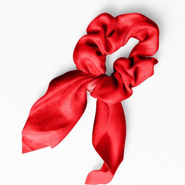Chouchou Foulard Kort för Hår i Satin Elegant Röd Röd