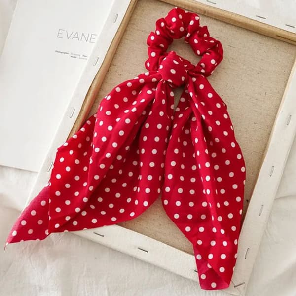 Chouchou Foulard Lång för Hår i Satin med Prickar Avslappnad Röd Röd