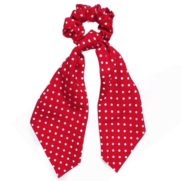 Chouchou Foulard Lång för Hår i Satin med Prickar Avslappnad Röd Röd