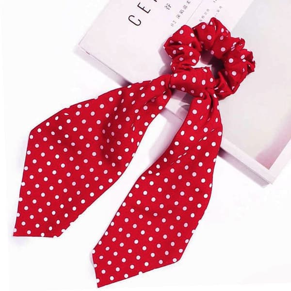 Chouchou Foulard Lång för Hår i Satin med Prickar Avslappnad Röd Röd