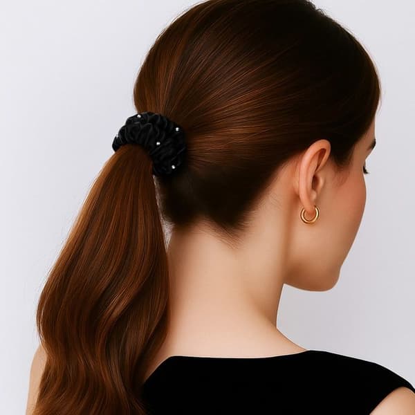 Chouchou Klassisk för Satin Plisserad Diamant Chic Svart Svart